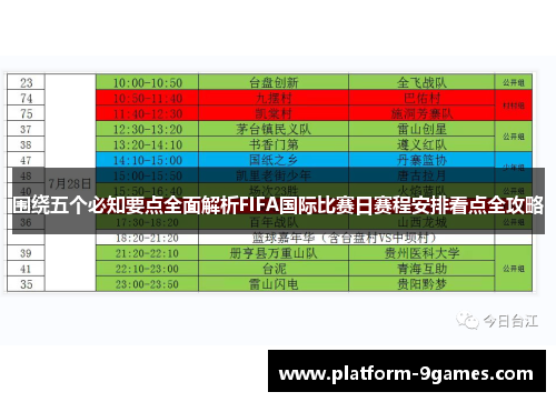 围绕五个必知要点全面解析FIFA国际比赛日赛程安排看点全攻略 围绕五个必知要点全面解析FIFA国际比赛日赛程安排看点全攻略