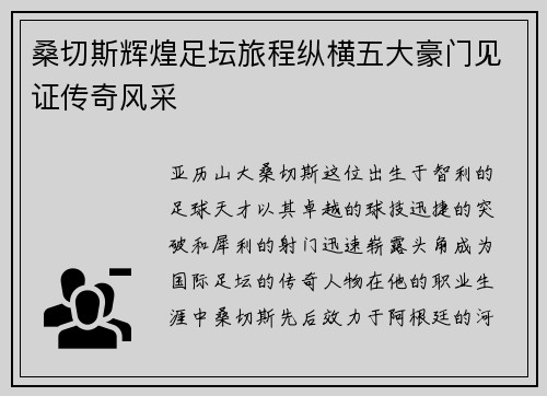 桑切斯辉煌足坛旅程纵横五大豪门见证传奇风采